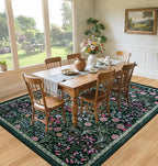 PLHXFR Area Rug 9x12 Living Room: Floral Washable Boho Carpet Dark Green | - Image 4