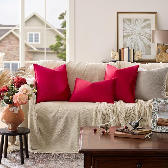 GIGIZAZA Red Velvet Pillow Covers 22x22 Decorative Pillows Pack of 2 | Throw - Image 6