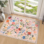 PLHXFR 2x3 Small Entryway Rug: Floral Washable Indoor Soft Carpet Beige | by PLHXFRSoftAreaRugs