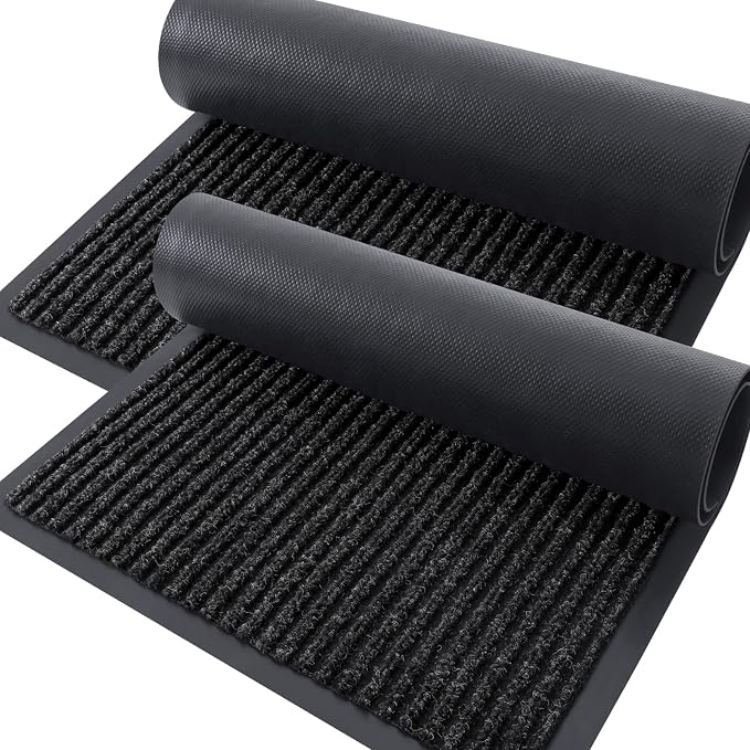 OLANLY 2-Pack Front Door Mats 33x21, Waterproof Heavy-Duty Doormats | Off-Black by OLANLY