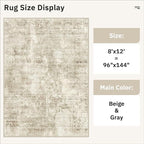 Soalmost Abstract Rug 8x12 Large Living Room Area Rugs Washable Beige/Gray | - Image 5