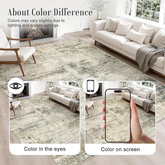 Round Area Rug Living Room: 4 ft Modern Washable Indoor Carpet | - Image 4