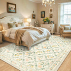 PLHXFR Area Rug Living Room: 5x7 Floral Washable Boho Carpet Beige Multi | - Image 3