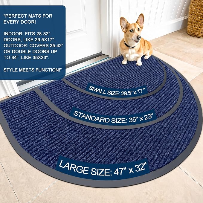 OLANLY Half Circle Front Door Mat 47x34, Waterproof Heavy-Duty Doormat | Blue - Image 2