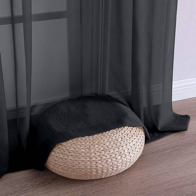 Extra Long Black Sheer Curtains 144 inch 2 Panels Set, Translucent Backdrop - Image 7
