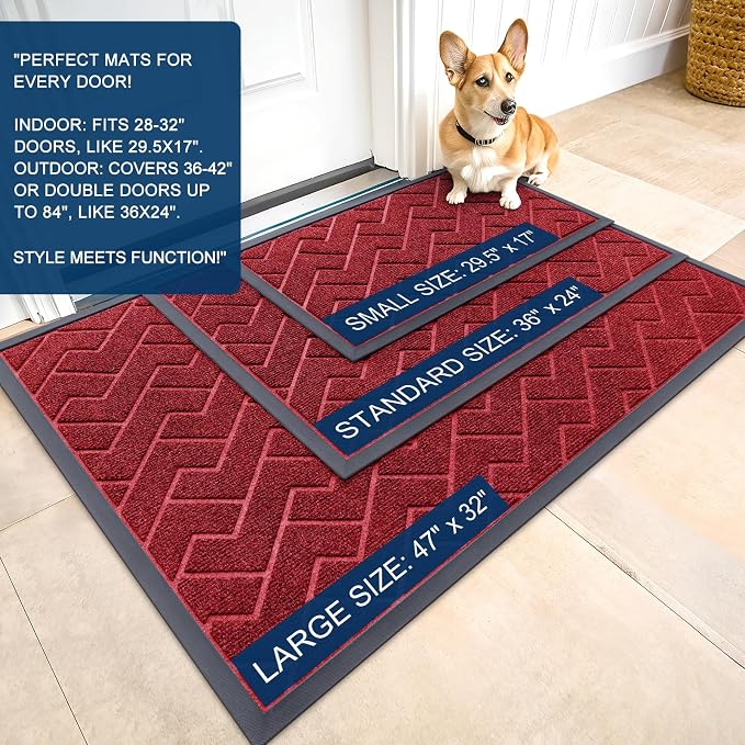 OLANLY Front Door Mat Outside 35x23, All-Season Absorbent Rubber Doormat | Wine - Image 2