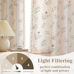 Boho Floral Light Filtering Curtains 72 Inch 2 Panels Linen Texture | Farmhouse - Image 3