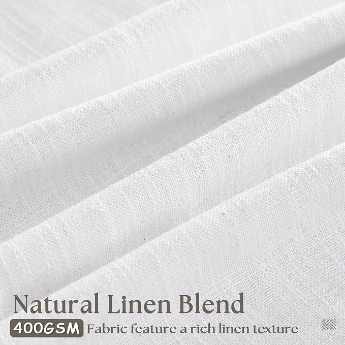 White Linen Kitchen Window Curtains 2 Panels Pinch Pleated 24 Inch Length | - Image 3