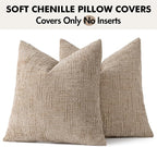MIULEE Chenille Textured Euro Throw Pillow Covers Oatmeal 24x24 Set of 2 | - Image 7