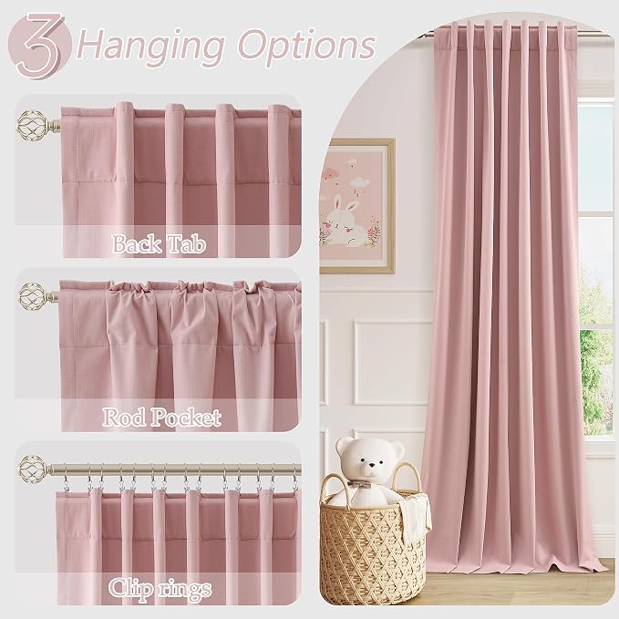 Pink 100% Blackout Linen Curtains 108 Inch 2 Panels Set - Image 6