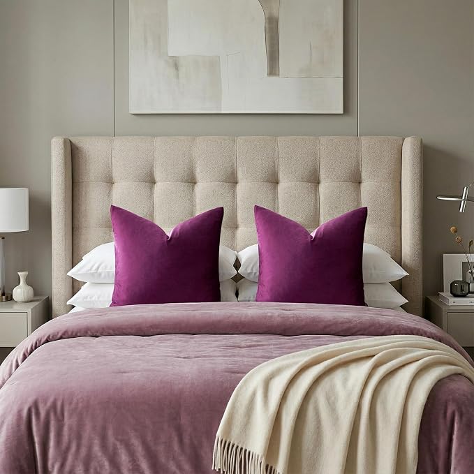 GIGIZAZA Velvet Pillow Covers 26x26 Decorative Pillows Pack of 2 Purple | Throw - Image 6