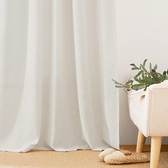 RYB HOME Farmhouse Boho Linen Sheer Curtains 90 inches Long - Image 6