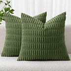 MIULEE Corduroy Decorative Throw Pillow Covers 18x18 Moss Green Pack of 2 | by MIULEE