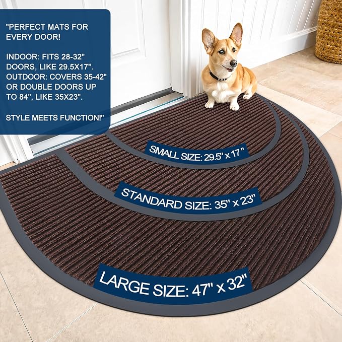 OLANLY Half Circle Front Door Mat 47x34, Waterproof Heavy-Duty Doormat | Brown - Image 2