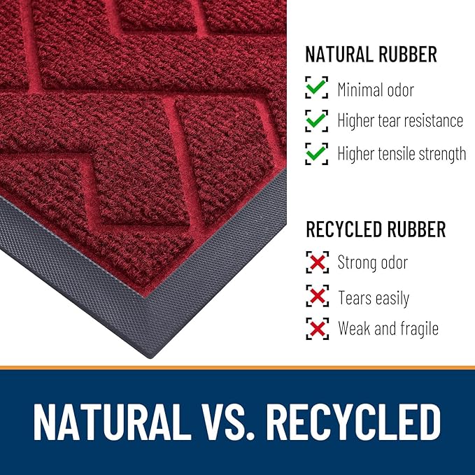 OLANLY Front Door Mat Outside 35x23, All-Season Absorbent Rubber Doormat | Wine - Image 5