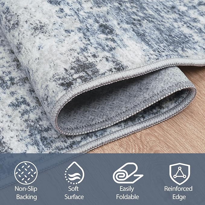 5x8 Area Rugs for Living Room Washable Bedroom Dining Room Blue Grey | Modern - Image 4