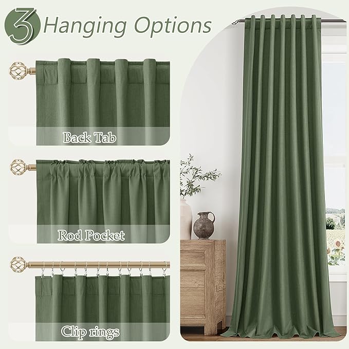Olive Green 100% Blackout Curtains 84 Inch Length 2 Panels Set - Image 6