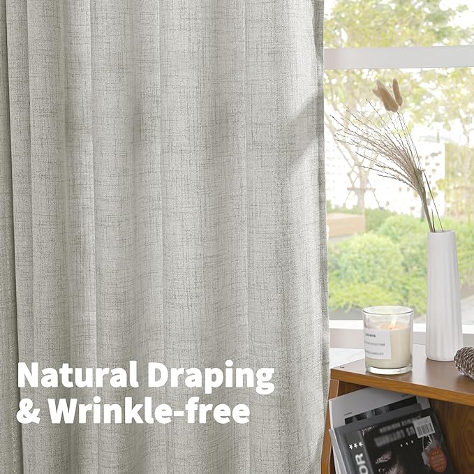 YoungsTex Light Grey Linen Semi Sheer Curtains 54 Inch Length 2 Panels | Light - Image 5