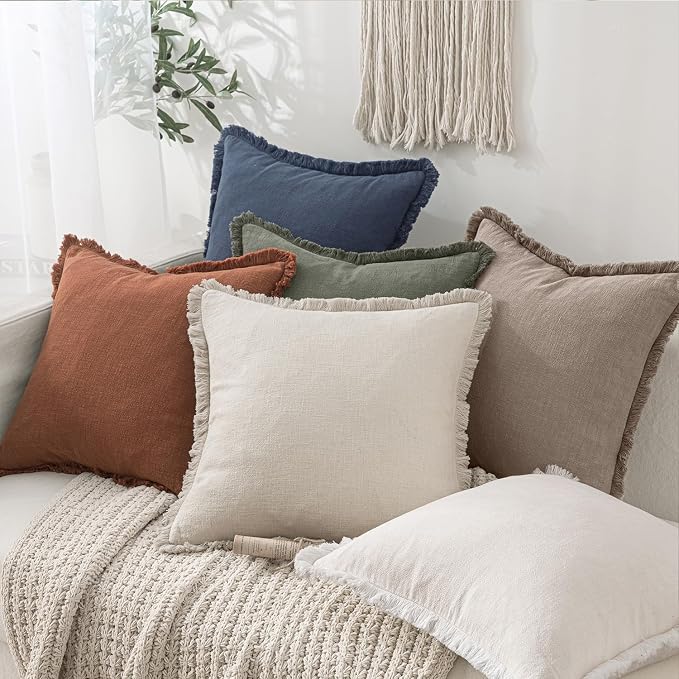 MIULEE Boho Linen Fringe Decorative Fall Throw Pillow Covers Dune 20x20 | Set - Image 6