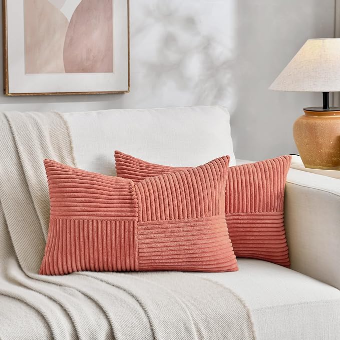 Fancy Homi 2 Packs Coral Long Lumbar Decorative Throw Pillow Covers 12x24 Inch - Image 5