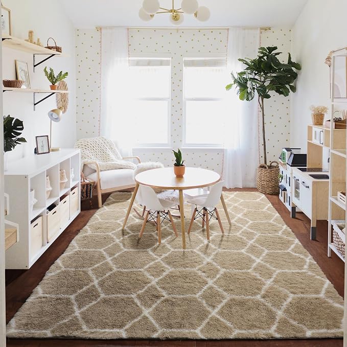6x9 Area Rugs for Living Room Bedroom, Fluffy Beige and White Geometric Rug | - Image 8