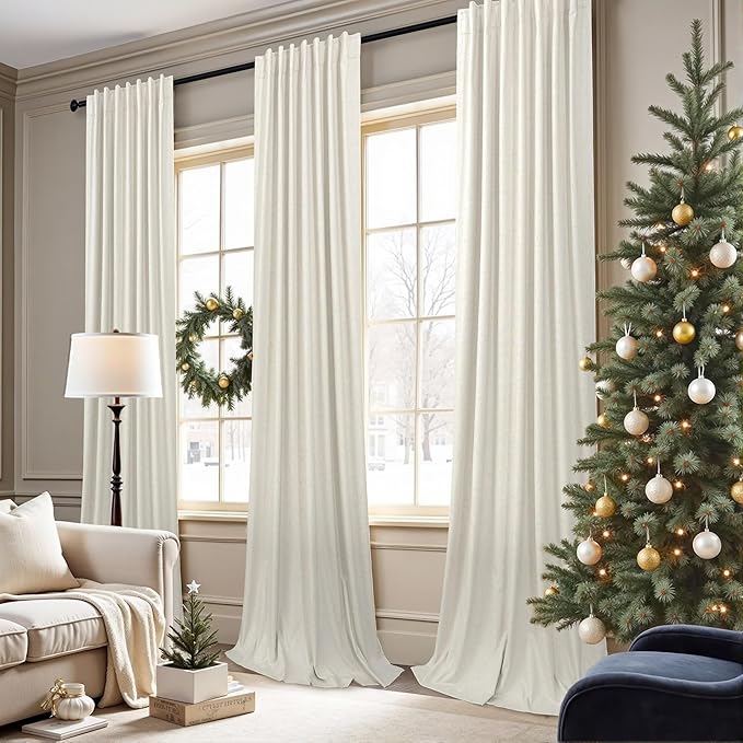 Pitalk 36 x 96 Inch Curtains Linen Blackout Black Out Soundproof Cream Ivory - Image 7