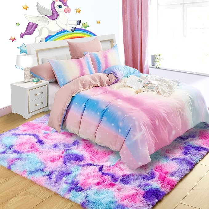 4x6 Tie-Dyed Pink Purple Blue Fluffy Area Rug Non-Slip - Image 3