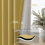 Yellow 100% Blackout Linen Curtains 108 Inch Length 2 Panels Set - Image 3