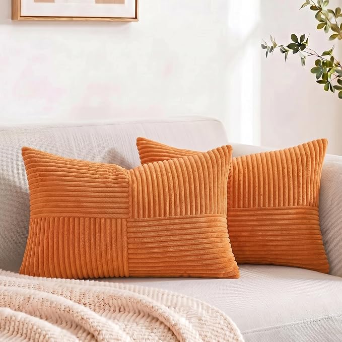 Fancy Homi 2 Packs Orange Long Lumbar Decorative Throw Pillow Covers 16x24 Inch by Fancy+Homi