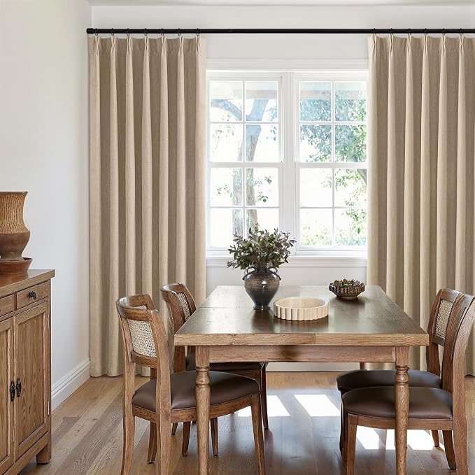 MIULEE Taupe Pinch Pleated 100% Blackout Linen Curtains 40x96 Inches | Room - Image 7