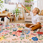 PLHXFR Area Rug 9x12 Living Room: Floral Washable Boho Soft Carpet Beige | - Image 7