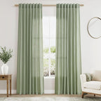 Nanspringt Light Sage Linen Semi Sheer Curtains 80 Inch Length by Nanspring
