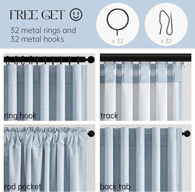 Topfinel Baby Blue 96 Inch Blackout Linen Curtains 2 Panel Set - Image 4