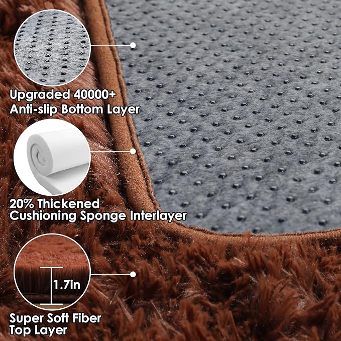 Brown 6x9 Area Rugs for Living Room Bedroom, Large Fluffy Bedside Throw Rug - Image 3