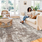 8x8 Square Living Room Area Rug – Washable Modern Neutral Abstract Indoor Rug - Image 3