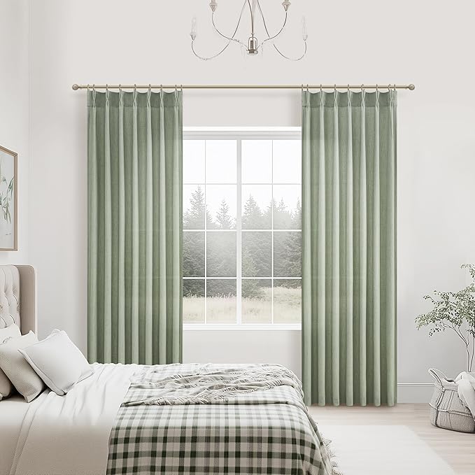 Sage Green Pinch Pleated Floor to Ceiling 102 Inch Long Curtains - Image 6
