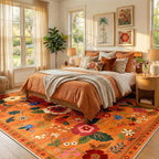RELEANY Floral Washable 8x10 Area Rugs BurntOrange | Flower Carpet Print Boho - Image 2