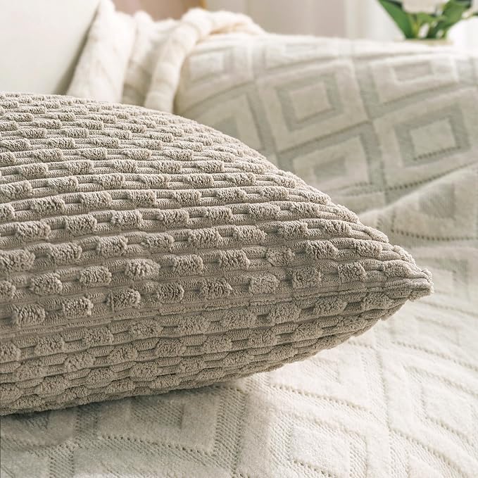 Set of 4 Taupe Decorative Throw Pillow Covers 16x16 Inch Corduroy Pillow Covers - Image 6