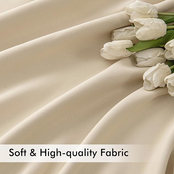 MIULEE Cream Beige Back Tab Blackout Curtains 52x100 Inch Length 2 Panels | Rod - Image 6
