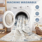 DMOYEST 2x3 Entryway Area Rug Washable Abstract Beige Blue Small Carpet | - Image 8