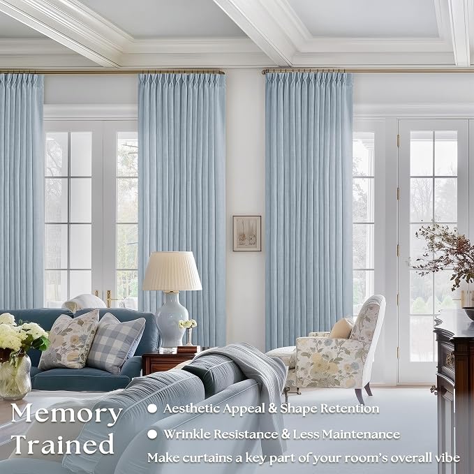 Extra Long Dusty Blue Linen Curtains 120 Inches Long 2 Panels | Coastal Sky Blue - Image 2