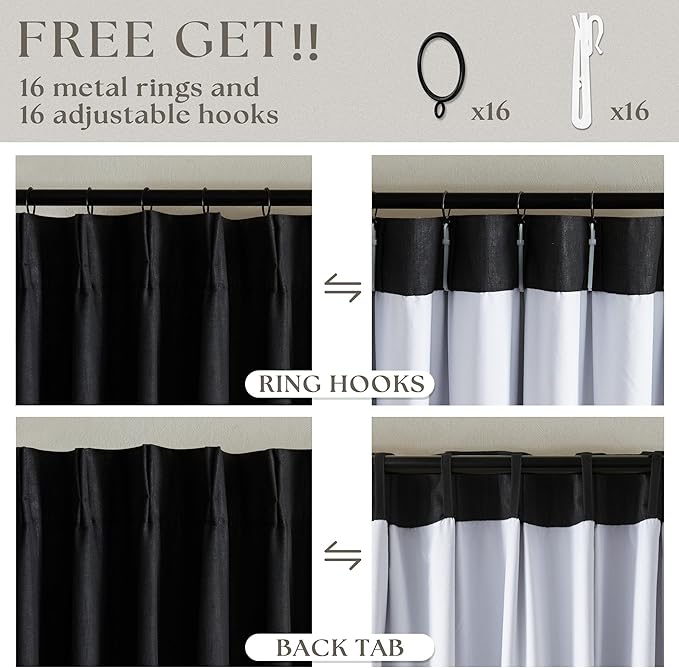 Black Pleat Linen Blackout 102 Inch Curtains - Image 6
