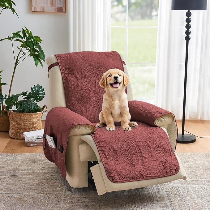 Red Quilted Recliner Chair Covers, Waterproof Recliner Chair Covers, Lazy Boy by Pamhaven