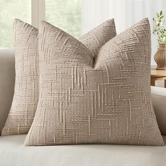 MIULEE Chenille Textured Euro Throw Pillow Covers Oatmeal 24x24 Set of 2 | by MIULEE