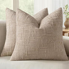 MIULEE Chenille Textured Euro Throw Pillow Covers Oatmeal 24x24 Set of 2 | by MIULEE