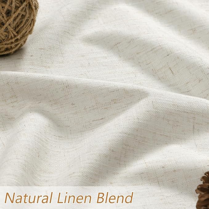 100% Blackout Linen Curtains for Bedroom 84 Inches Long Natural Cream Black Out - Image 4