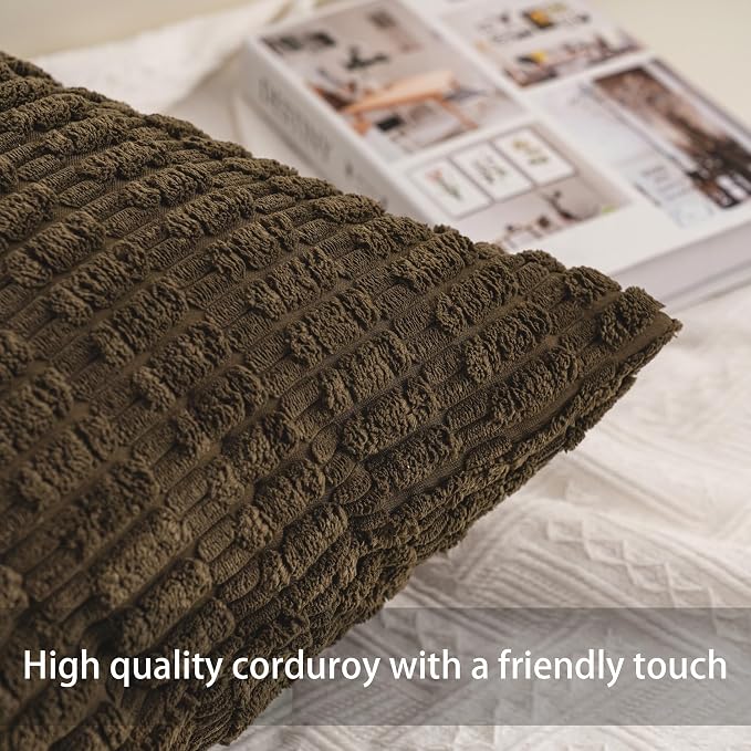 Aegero Pack of 2 Corduroy Decorative Throw Pillow Covers 18x18 Inch - Image 2