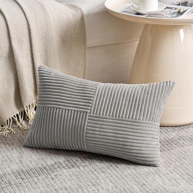Fancy Homi 2 Packs Grey Long Lumbar Decorative Throw Pillow Covers 16x24 Inch - Image 2
