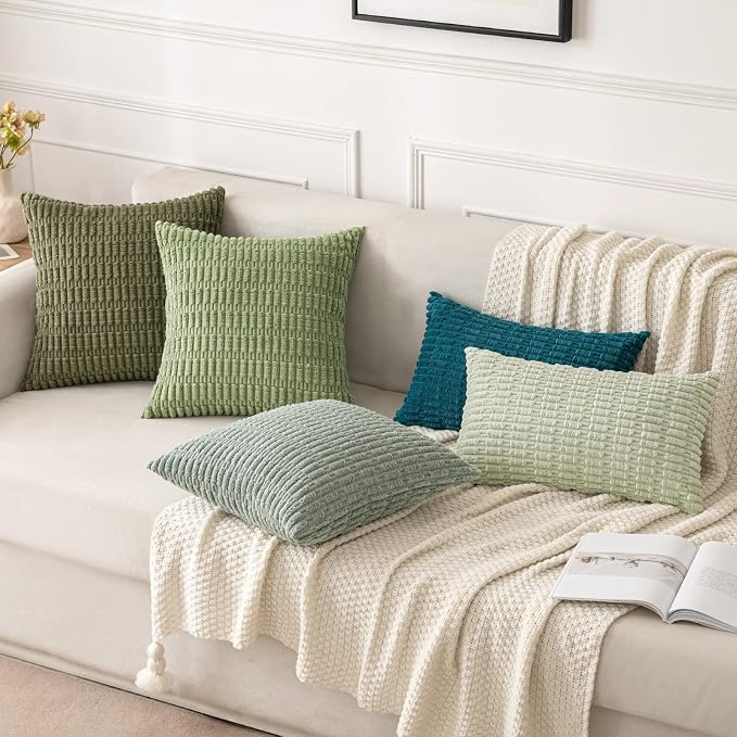 MIULEE Corduroy Decorative Throw Pillow Covers 16x16 Sage Green Pack of 2 | - Image 5