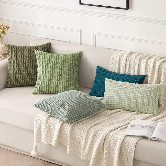 MIULEE Euro Sham Corduroy Decorative Throw Pillow Covers 22x22 Grey Green | - Image 5
